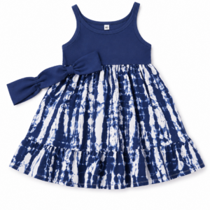 Robe Bébé Fille Bleu Marine Tie-Dye avec Bandeau Cheveux Assorti – 6 Mois